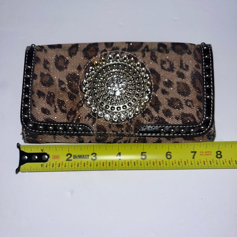 Leopard Print Rhinestone Medallion Women's Wallet - Brown - Picture 7 of 7